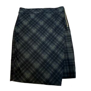 PREMISE Studio black green plaid check asymmetrical side zipper pencil skirt Sz4